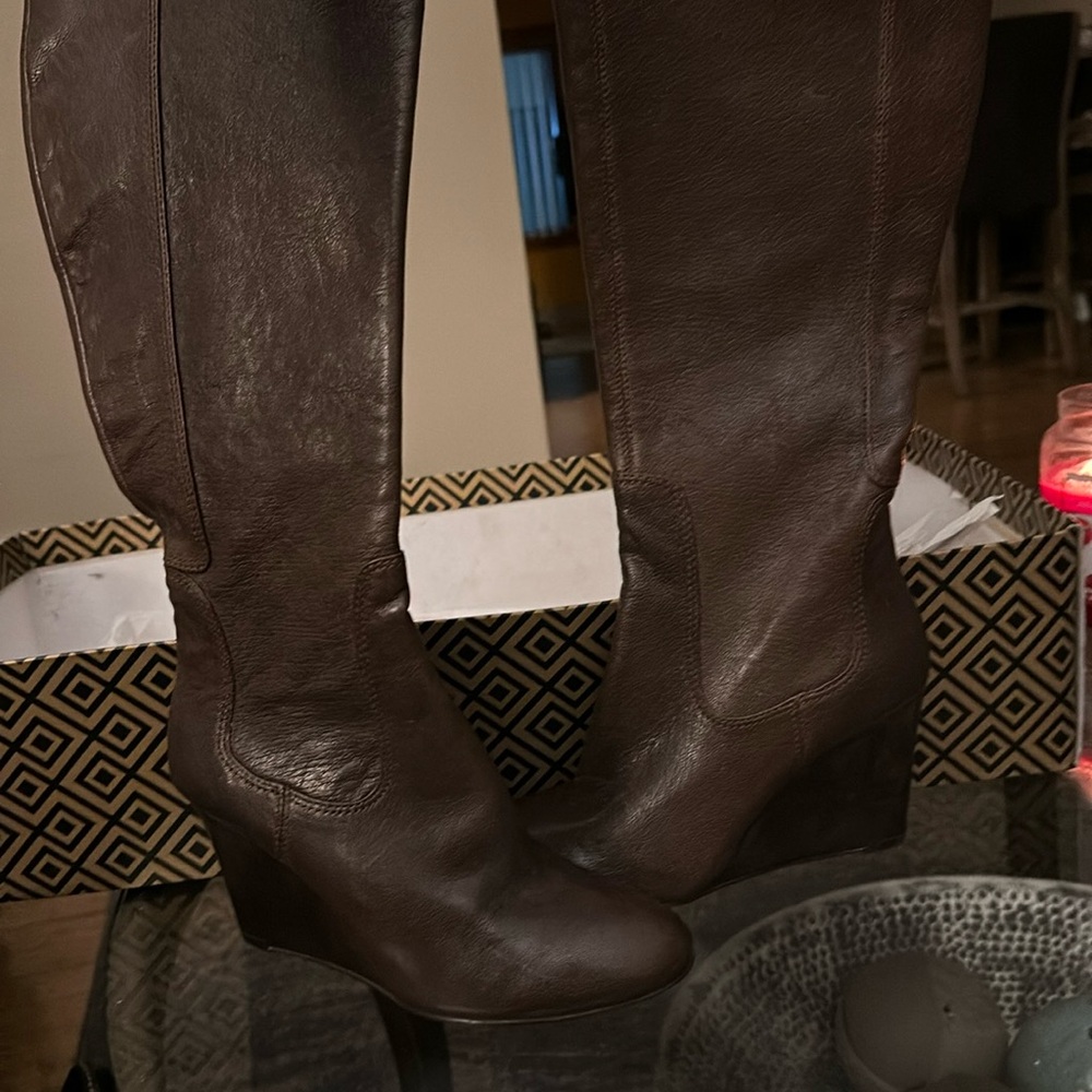 Never Worn Nine West Wedge Boot Size 6 Brown. 3 inch heels